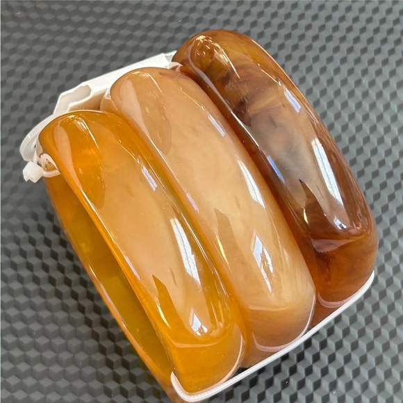 NWT ⚜️🤎⚜️ Piper K Set of 3 Bangles, Marbleized Amber-Brown Shades, Chunky - Picture 5 of 11